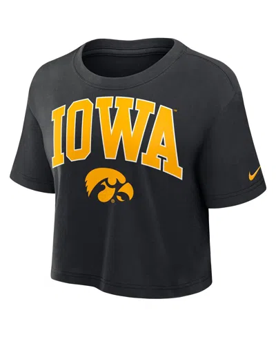Nike Women's Black Iowa Hawkeyes Athletic Prep Arch Performance Cropped T-shirt