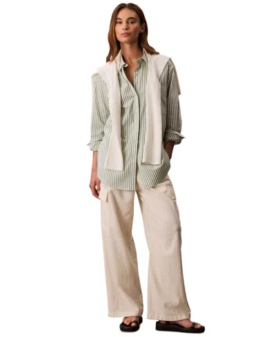 Calvin Klein Jeans Est.1978 Women's Striped Cotton Poplin Button-down Shirt