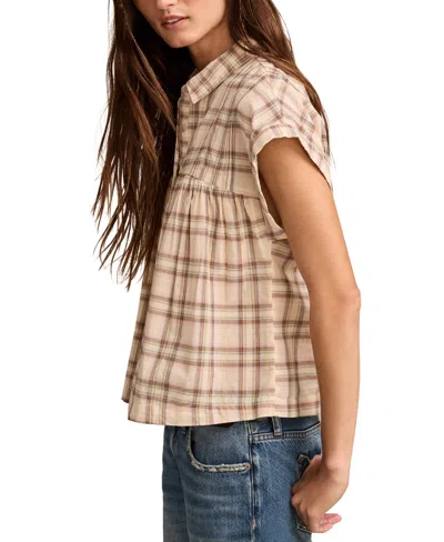 Lucky Brand Women's Cotton Plaid Draped Tunic Top