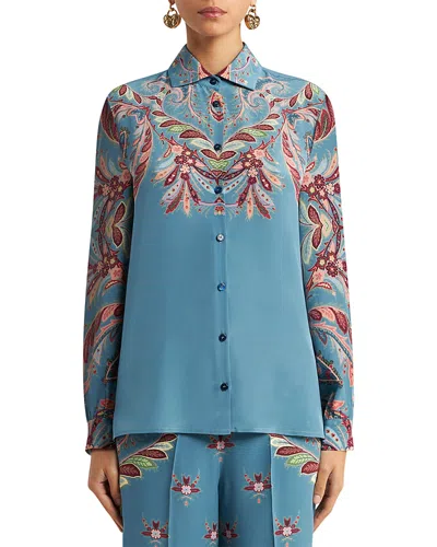 Etro Women Paisley Print Silk Shirt In Blue