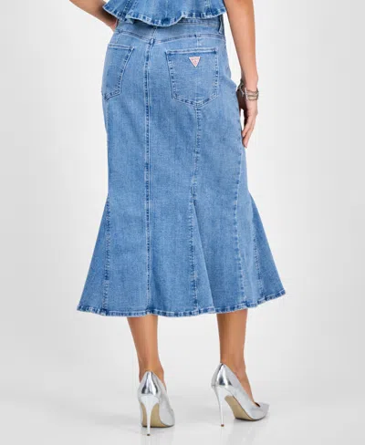 Guess Womens Anika Denim Peplum Top Lia Denim Midi Skirt In Blue