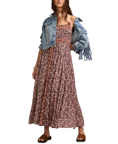 Lucky Brand Floral Shirred Bodice Midi Sundress In Brown
