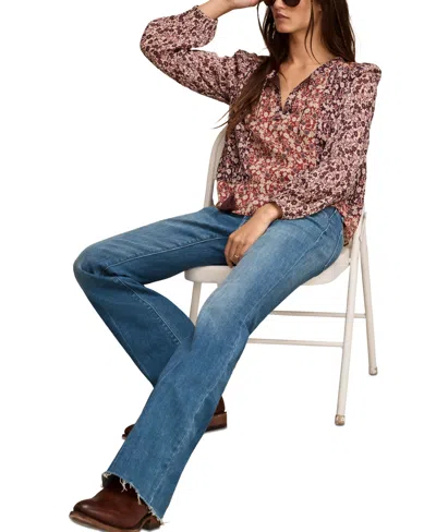 Lucky Brand Boho Floral Print Long Sleeve Top In Burgundy