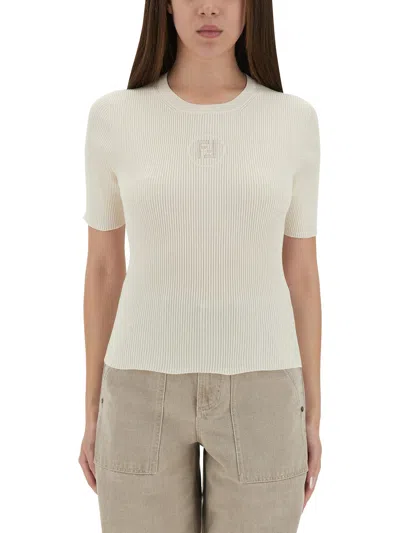 Fendi Logo Knit T-shirt In White