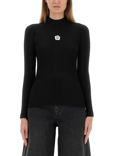 Kenzo Boke Flower High Neck Sweater With Contrasting Embroidery In Black