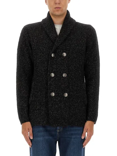 Brunello Cucinelli Double-breasted Cashmere And Silk Blend Cardigan In Black