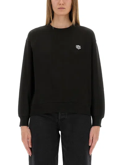 Kenzo Cotton Sweatshirt With Happy Tiger Patch In Black