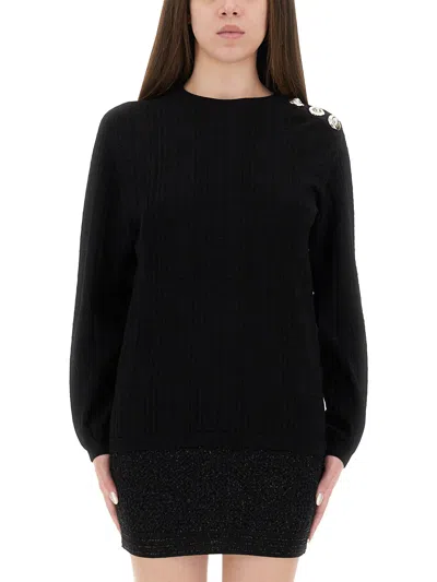 Balmain Ls 3 Btn Monogram Knit Top In Black