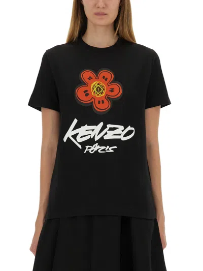 Kenzo Futura Graphic Print Boke Flower T-shirt In Black