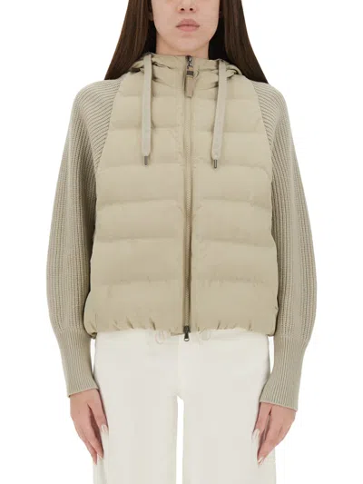 Brunello Cucinelli Down Jacket With Knitted Sleeves