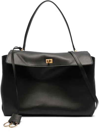 Balenciaga Black Flap Leather Tote Bag