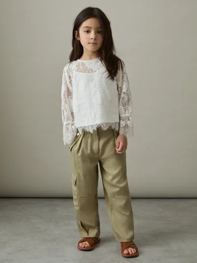Reiss Khaki Lyocell Linen Cargo Trousers In Green