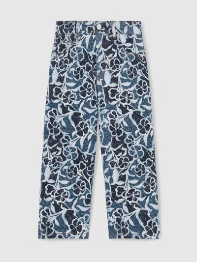 Reiss Blue Skylar Floral-print Straight-leg Jeans In Blue