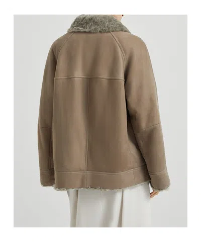 Brunello Cucinelli Lapel Long Sleeve Cotton Coat In Brown