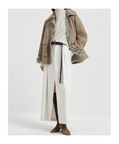 Brunello Cucinelli Lapel Long Sleeve Cotton Coat In Brown