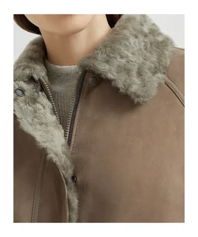 Brunello Cucinelli Lapel Long Sleeve Cotton Coat In Brown