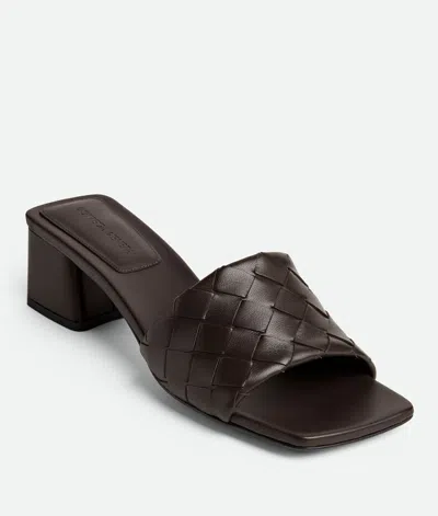 Bottega Veneta Women Leather Heel Sandals With Intrecciato Motif In Black