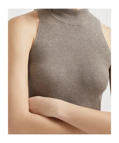 Brunello Cucinelli Sleeveless Knitted Vest In Gray