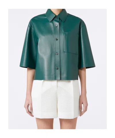 Max Mara Nappa Leather Short-sleeve Arcella Shirt In Green