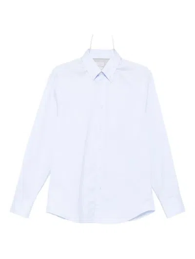 Brunello Cucinelli Cotton Shirt With Button-down Collar And Curved Hem In White