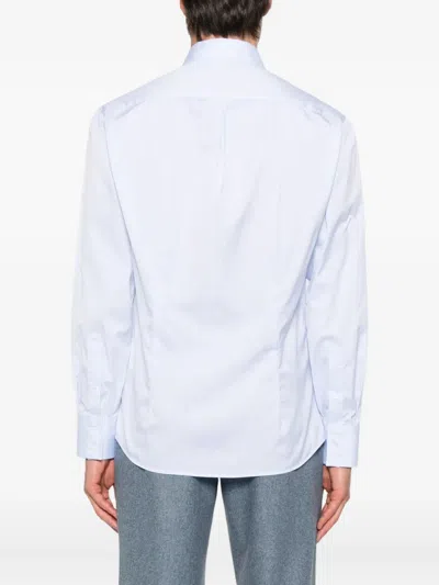 Brunello Cucinelli Cotton Shirt With Button-down Collar And Curved Hem In White