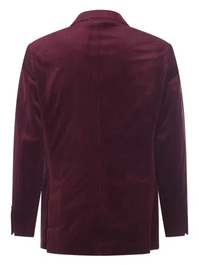 Brunello Cucinelli Velvet Double-breasted Suit Button Detailing In Burgundy