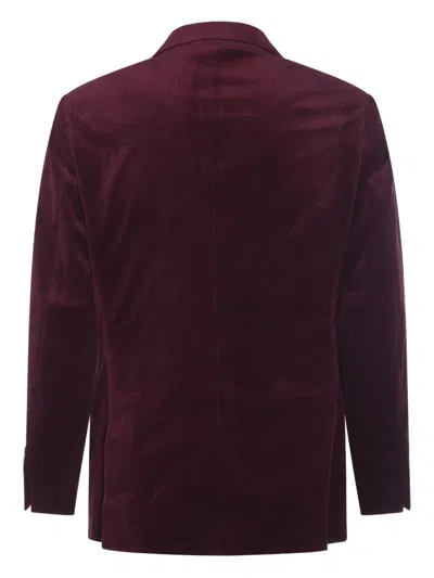 Brunello Cucinelli Velvet Double-breasted Suit Button Detailing In Burgundy