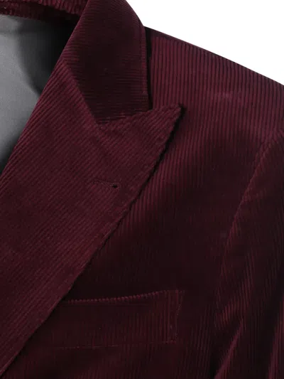 Brunello Cucinelli Velvet Double-breasted Suit Button Detailing In Burgundy