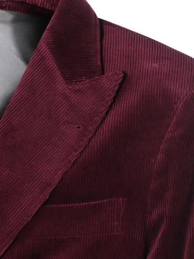 Brunello Cucinelli Velvet Double-breasted Suit Button Detailing In Burgundy