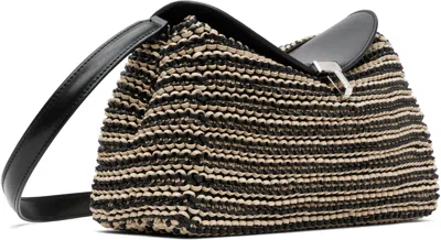 Totême Black & Beige T-lock Woven-leather Clutch