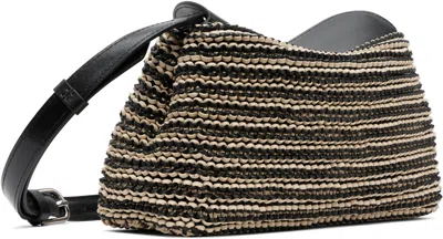 Totême Black & Beige T-lock Woven-leather Clutch