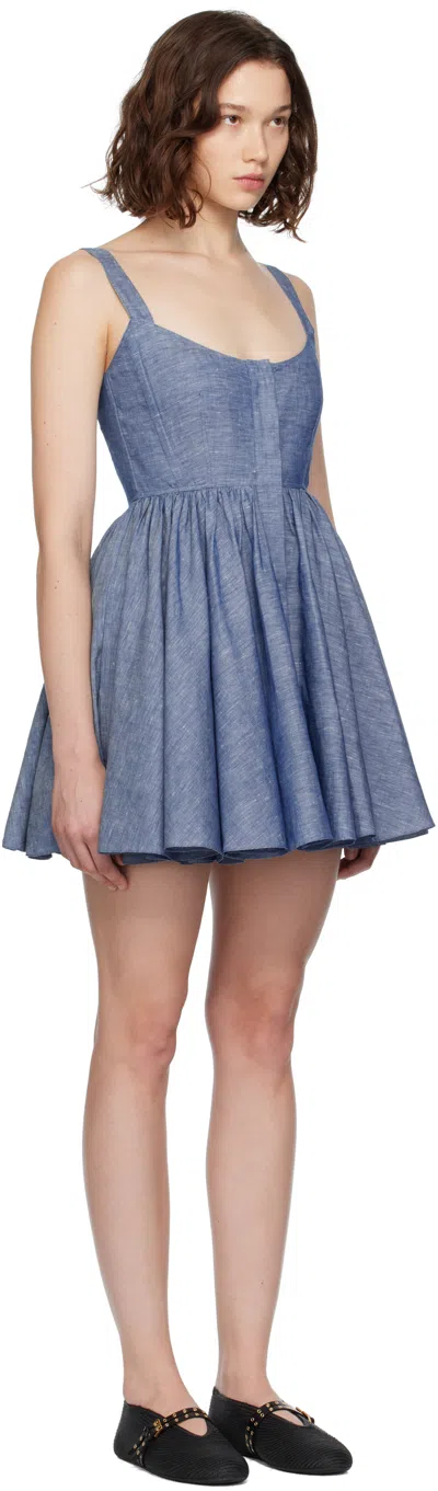 Alaïa Corset Cotton And Linen Minidress In Blue