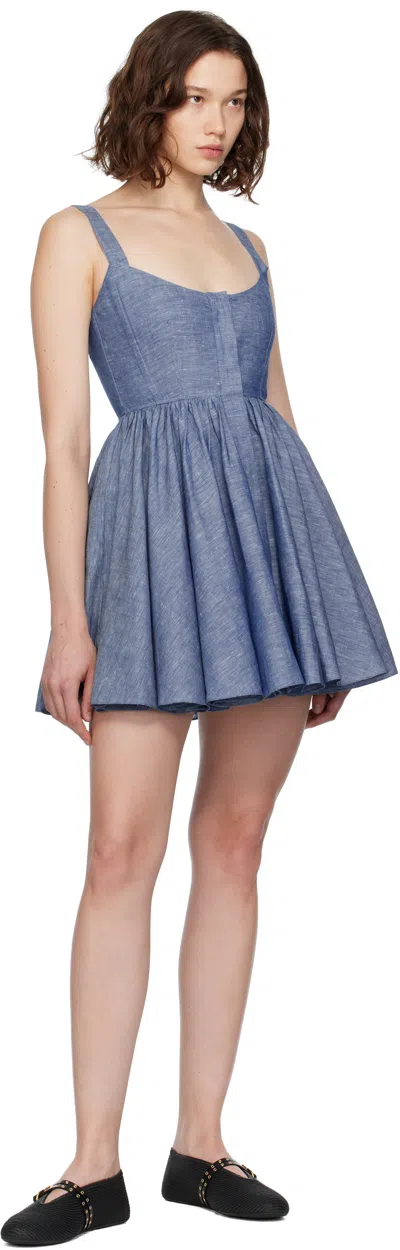 Alaïa Corset Cotton And Linen Minidress In Blue