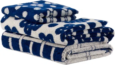 Dusen Dusen Navy & White Pattern Towel Set, 3pcs