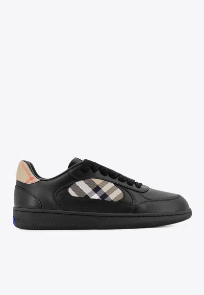 Burberry Indigo Blue Leather And Check Sneaker Terrace