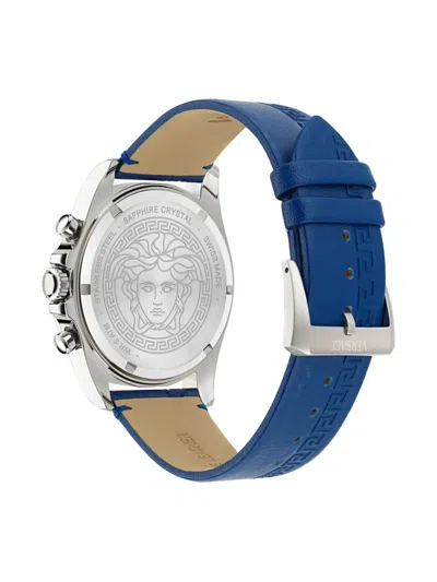 Versace Greca Chrono Wave Leather Watch In Blue