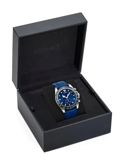 Versace Greca Chrono Wave Leather Watch In Blue