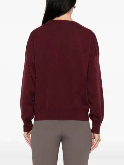 Brunello Cucinelli Crew Neck Cashmere Sweater With Embroidered Detail In Red