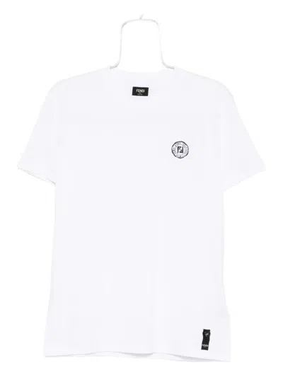 Fendi Stamp Crew Neck Patch Detail Short Sleeves In White
