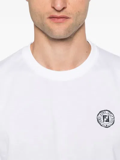 Fendi Stamp Crew Neck Patch Detail Short Sleeves In White