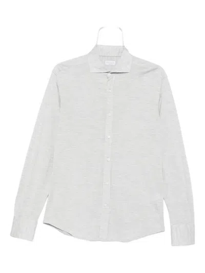 Brunello Cucinelli Men Silk And Cotton Blend Shirt In White