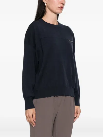 Brunello Cucinelli Monili Chain-embellished Jumper In Blue