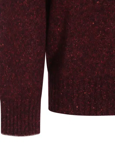 Brunello Cucinelli Cashmere Crew-neck Sweater Ribbed Profiles In Burgundy