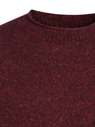 Brunello Cucinelli Cashmere Crew-neck Sweater Ribbed Profiles In Burgundy