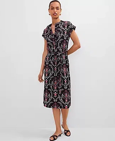 Ann Taylor Petite Floral Knit  Belted Shirtdress