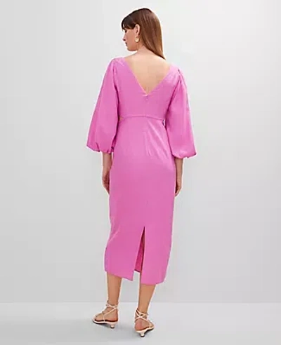 Ann Taylor Petite Linen Blend Puff Sleeve Midi Dress