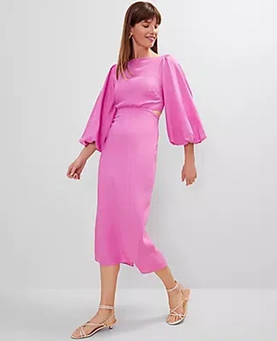 Ann Taylor Petite Linen Blend Puff Sleeve Midi Dress