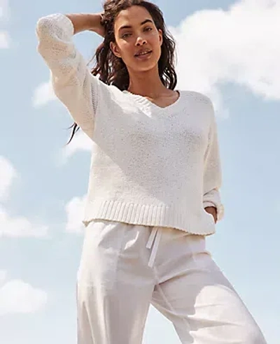 Ann Taylor Haven Well Within Organic Cotton Flat Tape V-neck Sweater