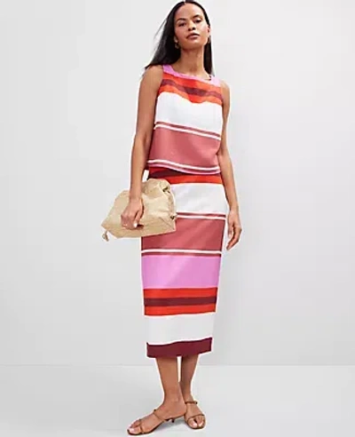 Ann Taylor Petite Striped Linen Blend Midi Skirt