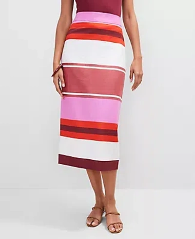 Ann Taylor Petite Striped Linen Blend Midi Skirt